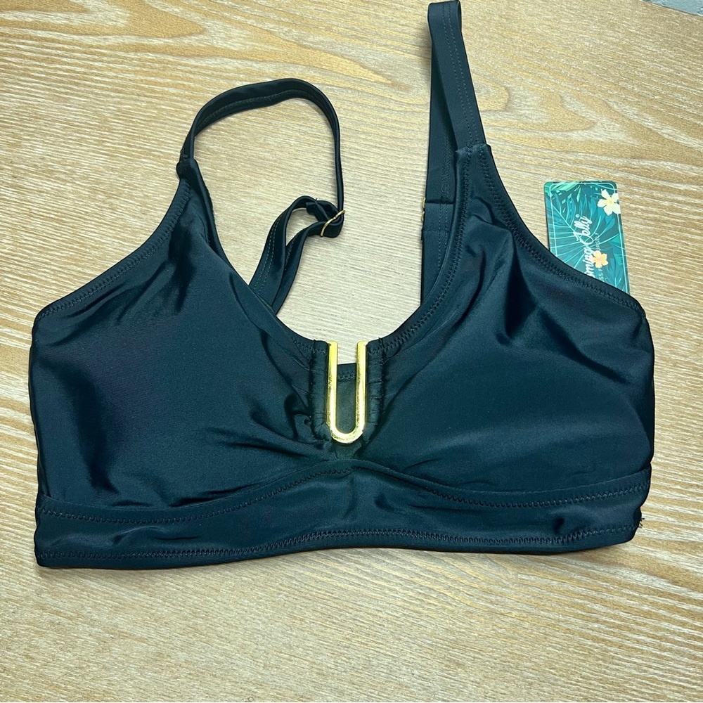 🌊Blooming Jelly Womens Black Bikini Top Gold U-Bar Hardware Adjustable Straps S